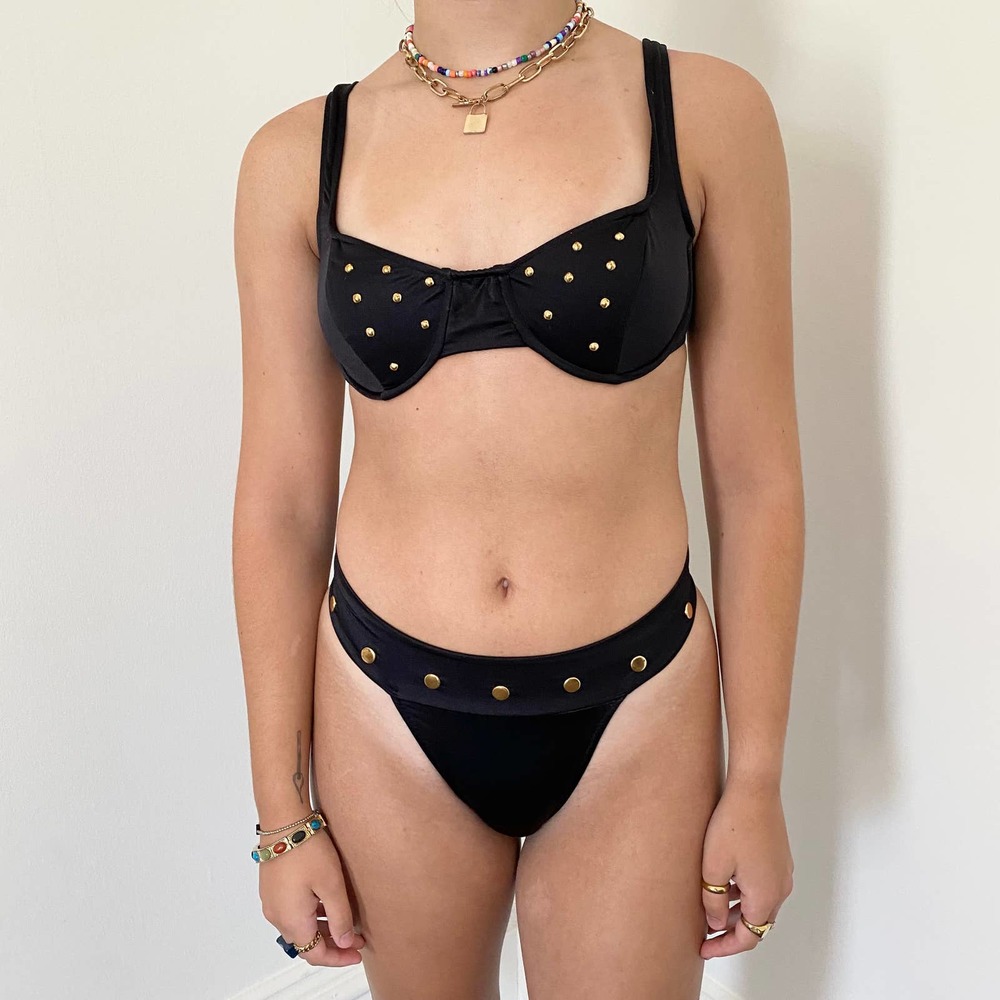 Vintage High Leg Bikini Set Gold and Black